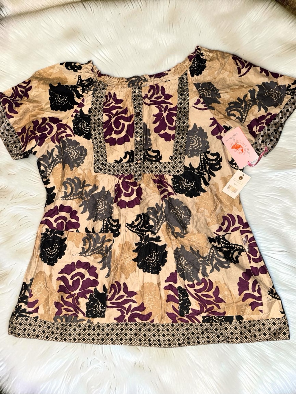 KOI NWT Medical Nursing Scrub Top Warm Tone size Large